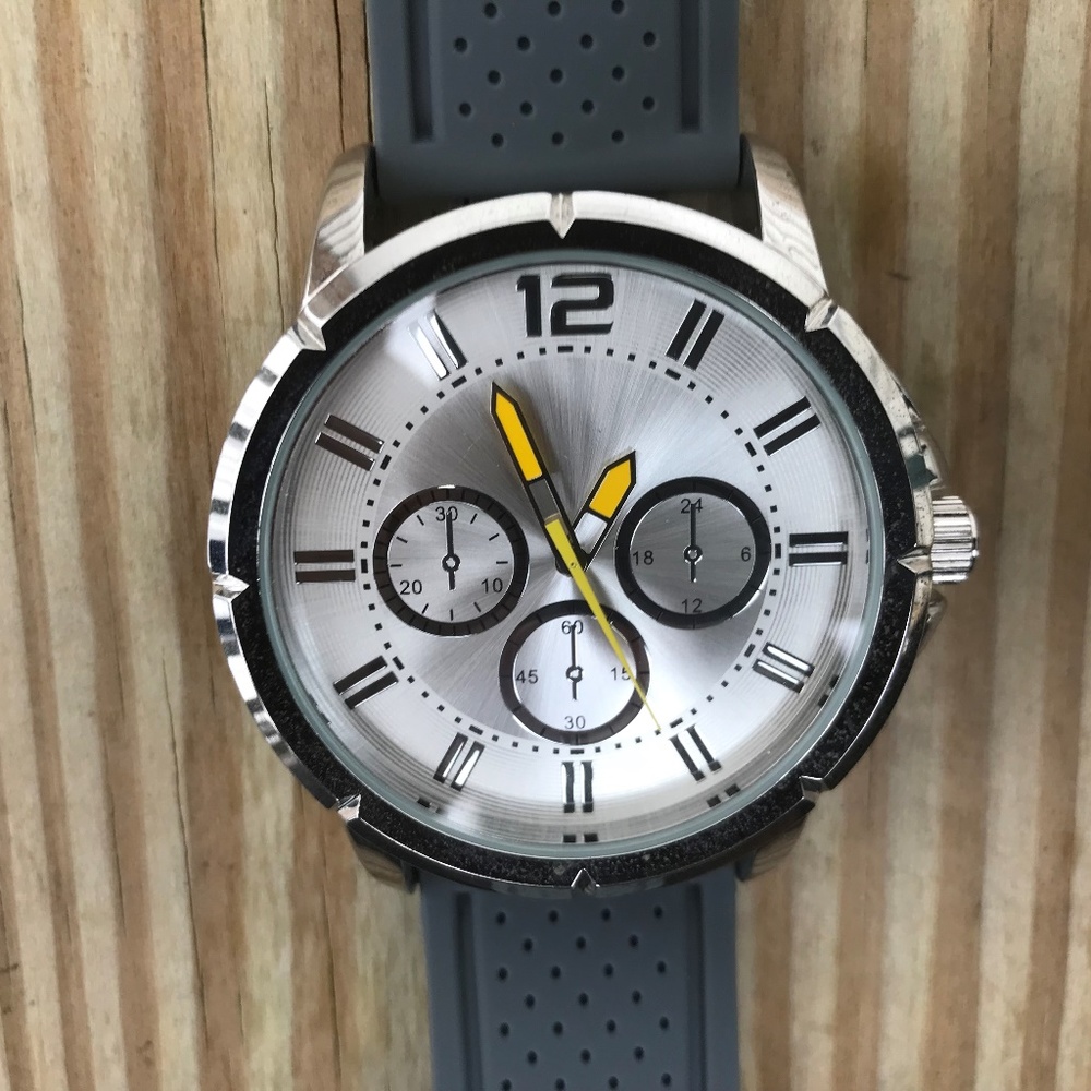 Geneva Men Watch Gray Silicon Rubber Band Big Dial - Picture 7 of 8